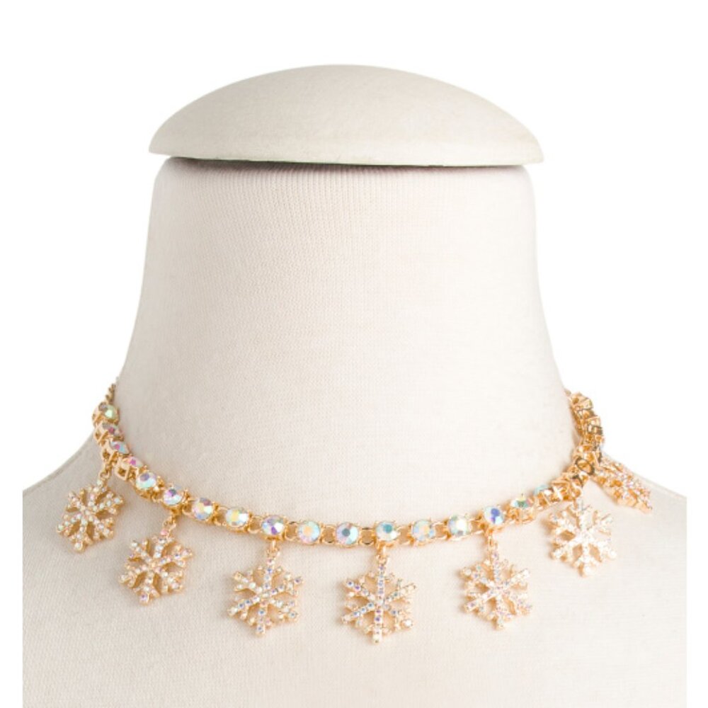 Betsey Johnson Snowflake Tennis Necklace- Bling- Goldtone- Beautiful Piece!